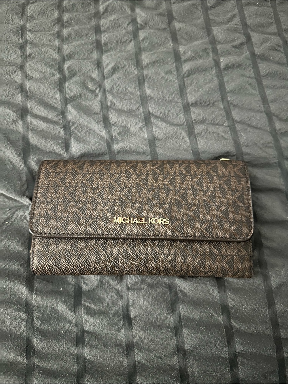 Michael Kors Brown MK Signature Continental Wallet with Gold Logo